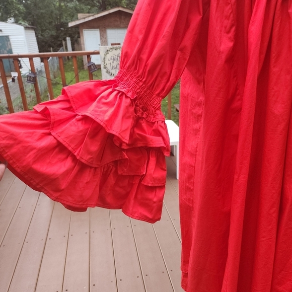 Ft Inc Women's  Red relaxed fit  Long sleeves Off Shouldes Flare midi dress L - Picture 11 of 13